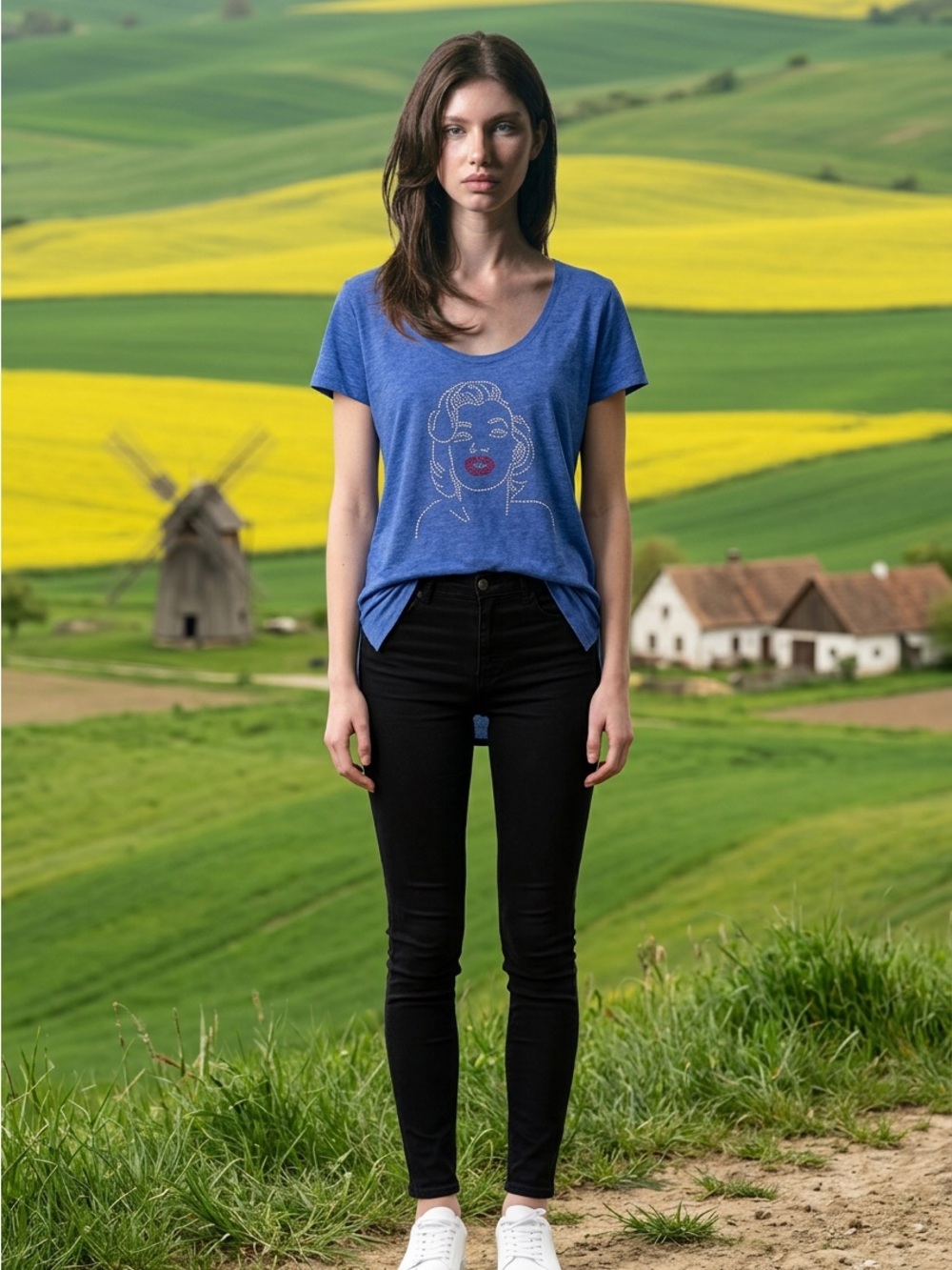 Next Level Apparel Blue Graphic Scoop Neck Tee